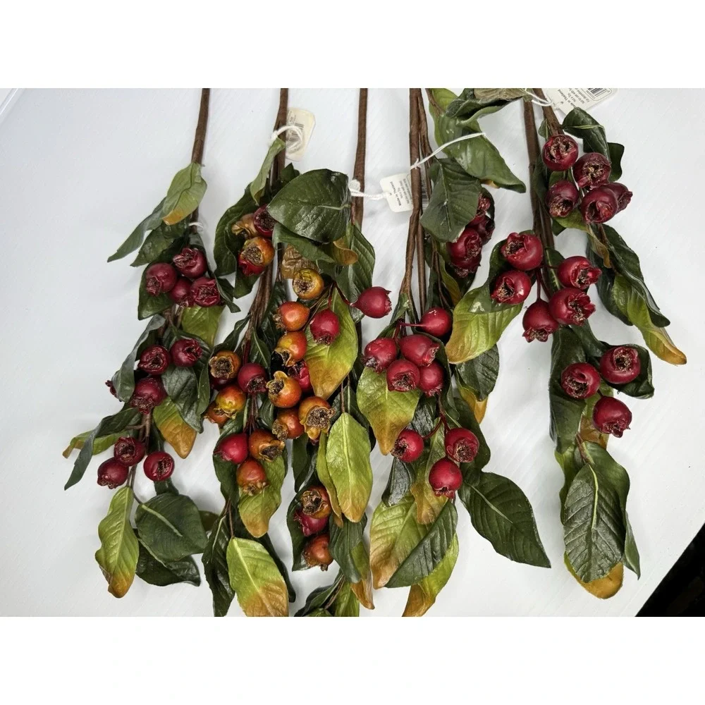 Plantation Shop 40 Inch Red Berry Branch and Leaf Floral Stems Set of 8 NEW